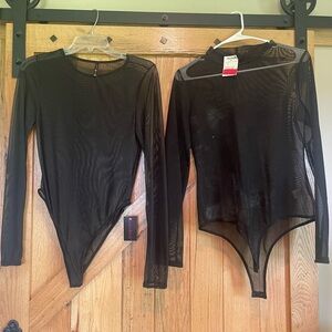 TWO Black Sheer Long Sleeve Bodysuits